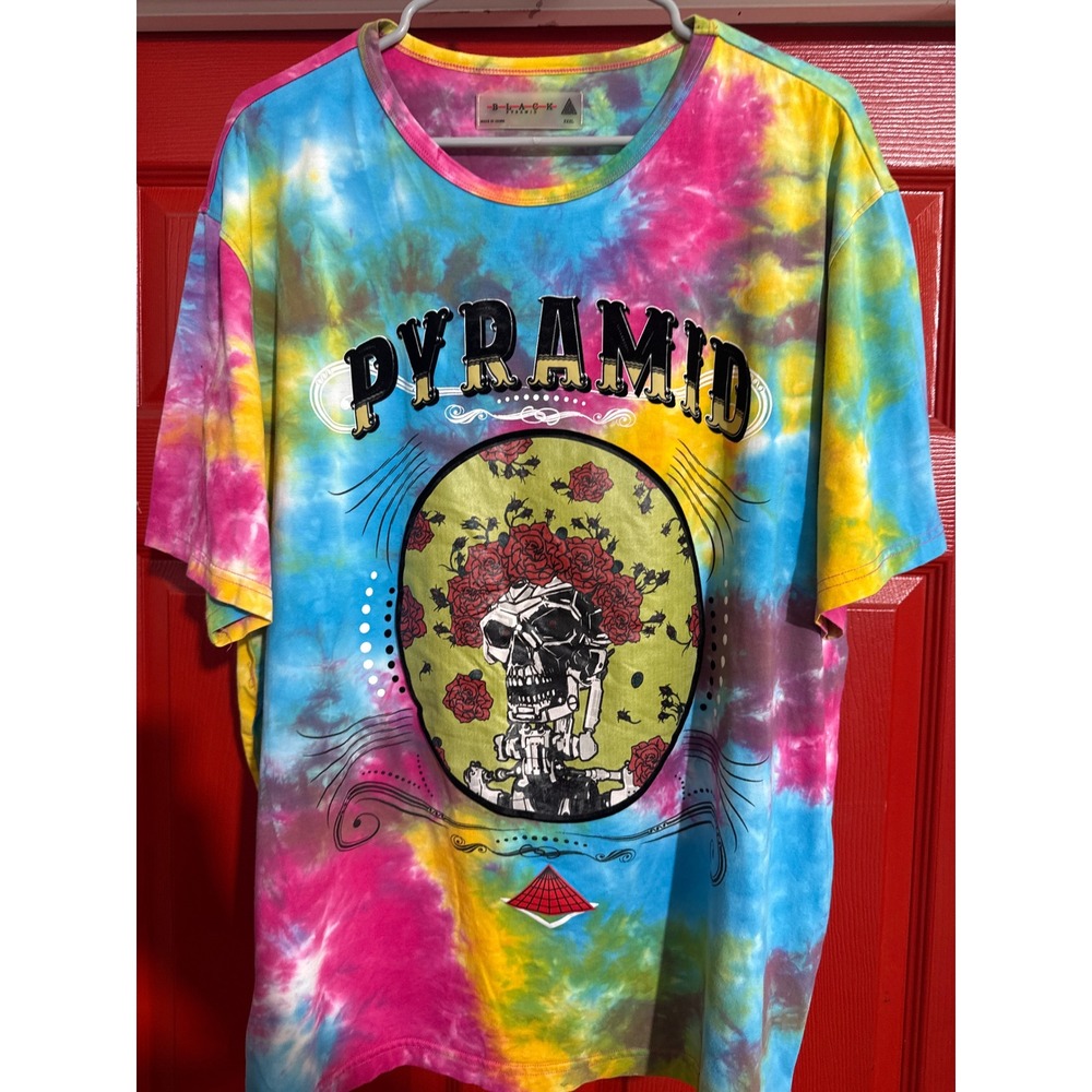 Black Pyramid Mens Tie Dye Skull Rose Graphic‎ T-Shirt XXXL Streetwear